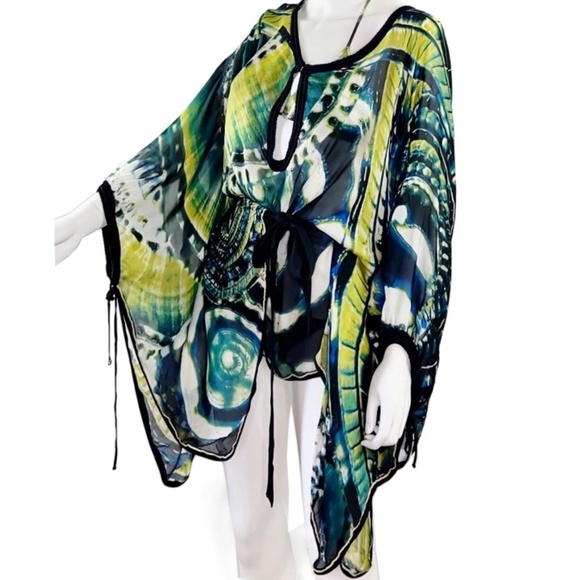 Roberto Cavalli Abstract Print Silk Kaftan | Size IT 44 (M/L) | Vibrant Colors - Picture 15 of 16